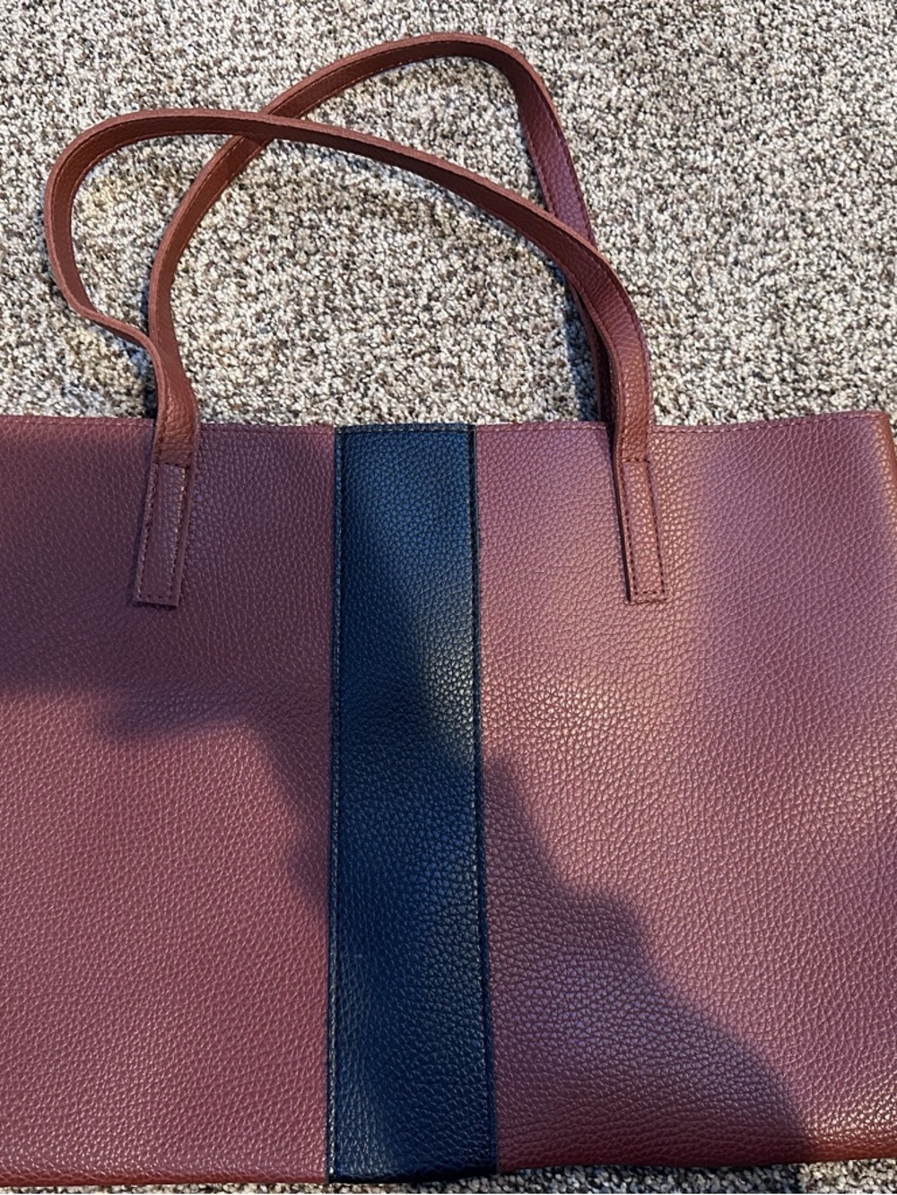 Vince Camuto Burgundy Tote with Navy Center Stripe